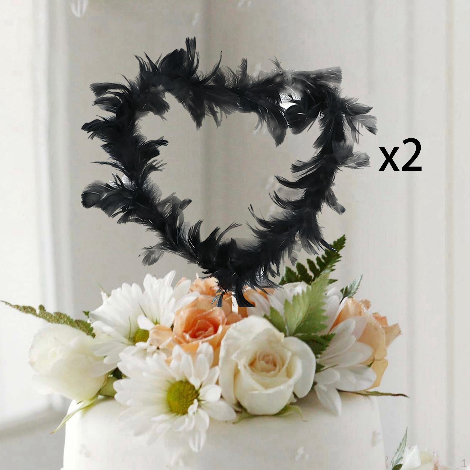 

2Pcs DIY Feather Cake Topper decoration of Adjustable Shapes Metal Wire Romantic for Birthday чорний