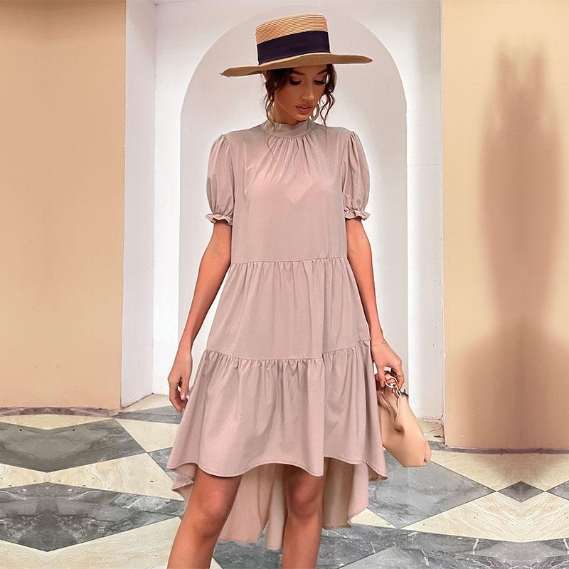 

Женское новое платье с высокой талией, однотонное, неправильного кроя, свободное, плиссированное S хаки