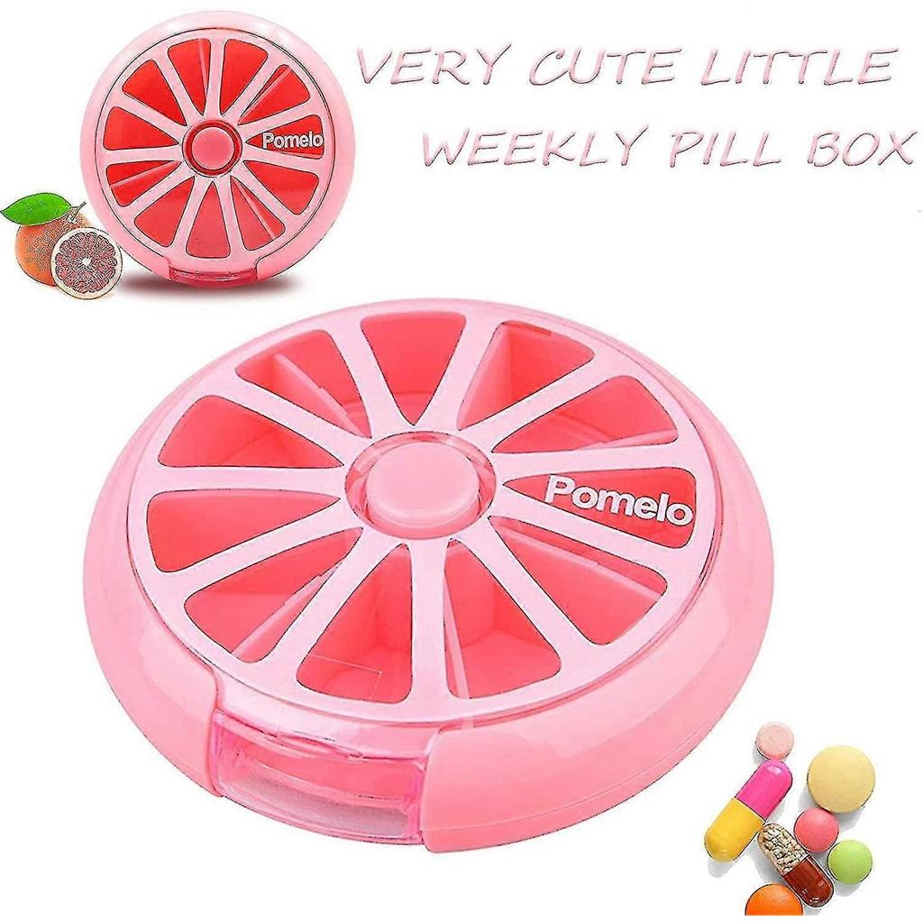Pill Box Travel Pill Organizer Cute Round Rotating Purse Size 7 Compartments