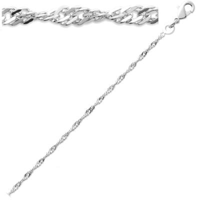 [Q8437] - Silberne 'Singapur' Halskette Kette Silber (rhodiniert) - 40 cm 2 mm