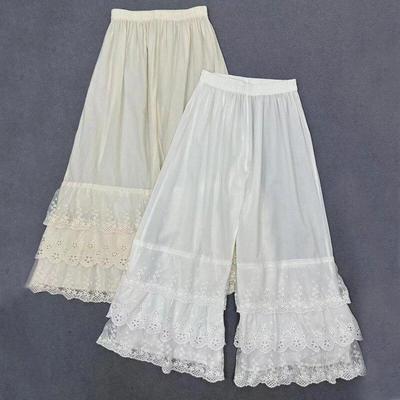 Japanese Thin Leggings Loose Women Pants Casual Elastic Waist Render Lace Wide-leg Pants Spring Summer