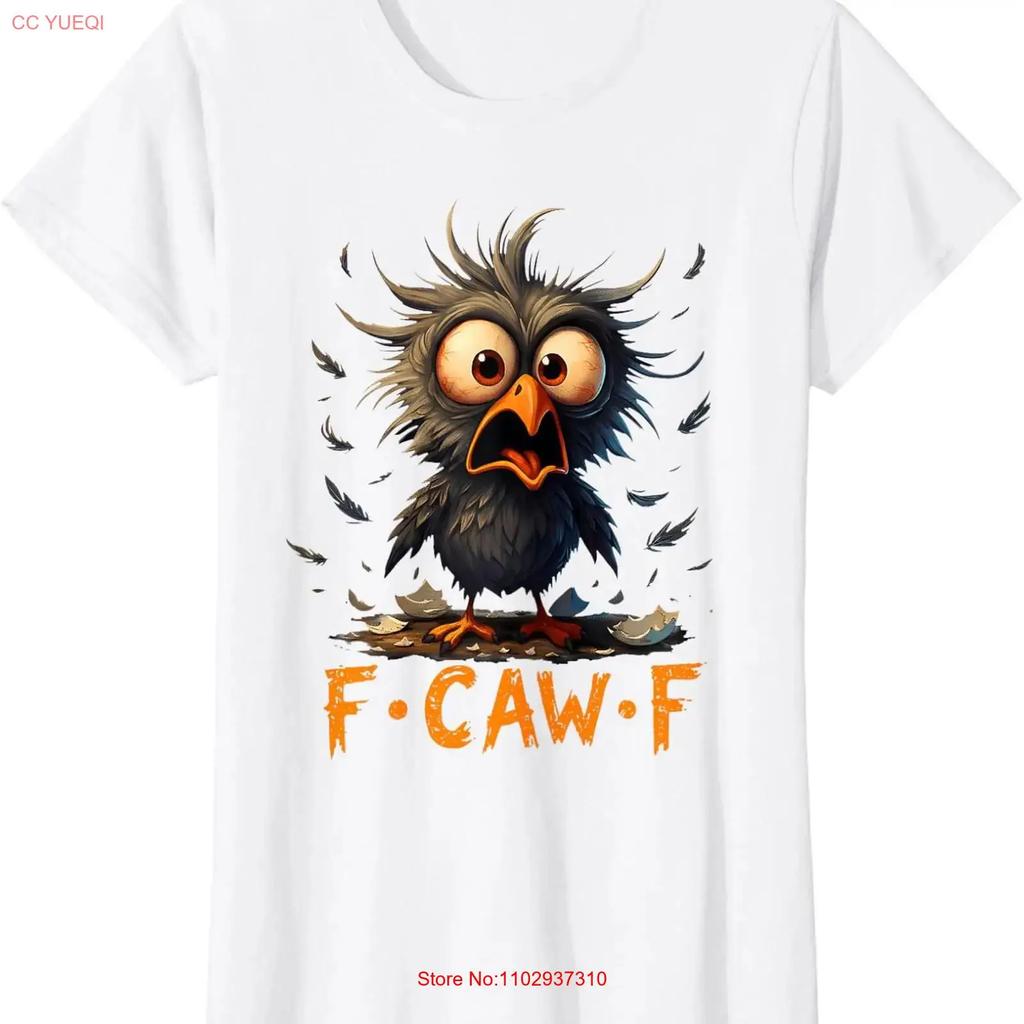 Funny F Caw Black Crow Humor Quote Bird Meme Ladies Crewneck T Shirt Vintage Versatile Streetwear Slightly Casual
