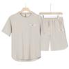 Men’s Summer Short-sleeved Crew-neck T-shirt and Breathable, Lightweight Five-pocket Trousers – a Two-piece Set