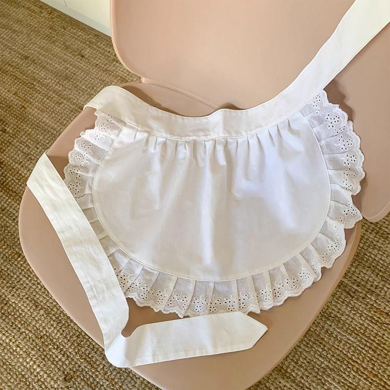 Kvinne Halv midje Matlaging Kjøkkenforkle Kort Lolita Maid Sexy Blonder Svart Hvit Smekke Skjønnhet Blomst Kaffebar Forkle Hjemmearbeid