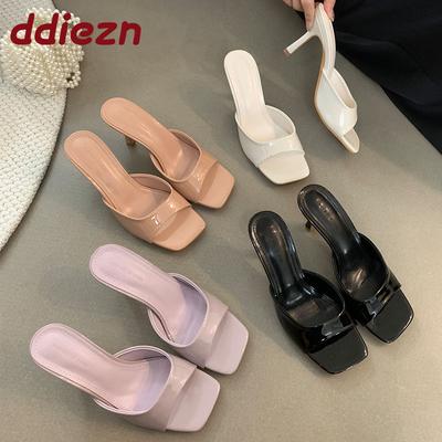 Mode Mode Eckige Zehenpartie Damen 7cm Absätze Pumps Schuhe Neu In Frühling Sommer Weiblich Slipper Damenschuhe Hohe Absätze Schuhe Pantoletten