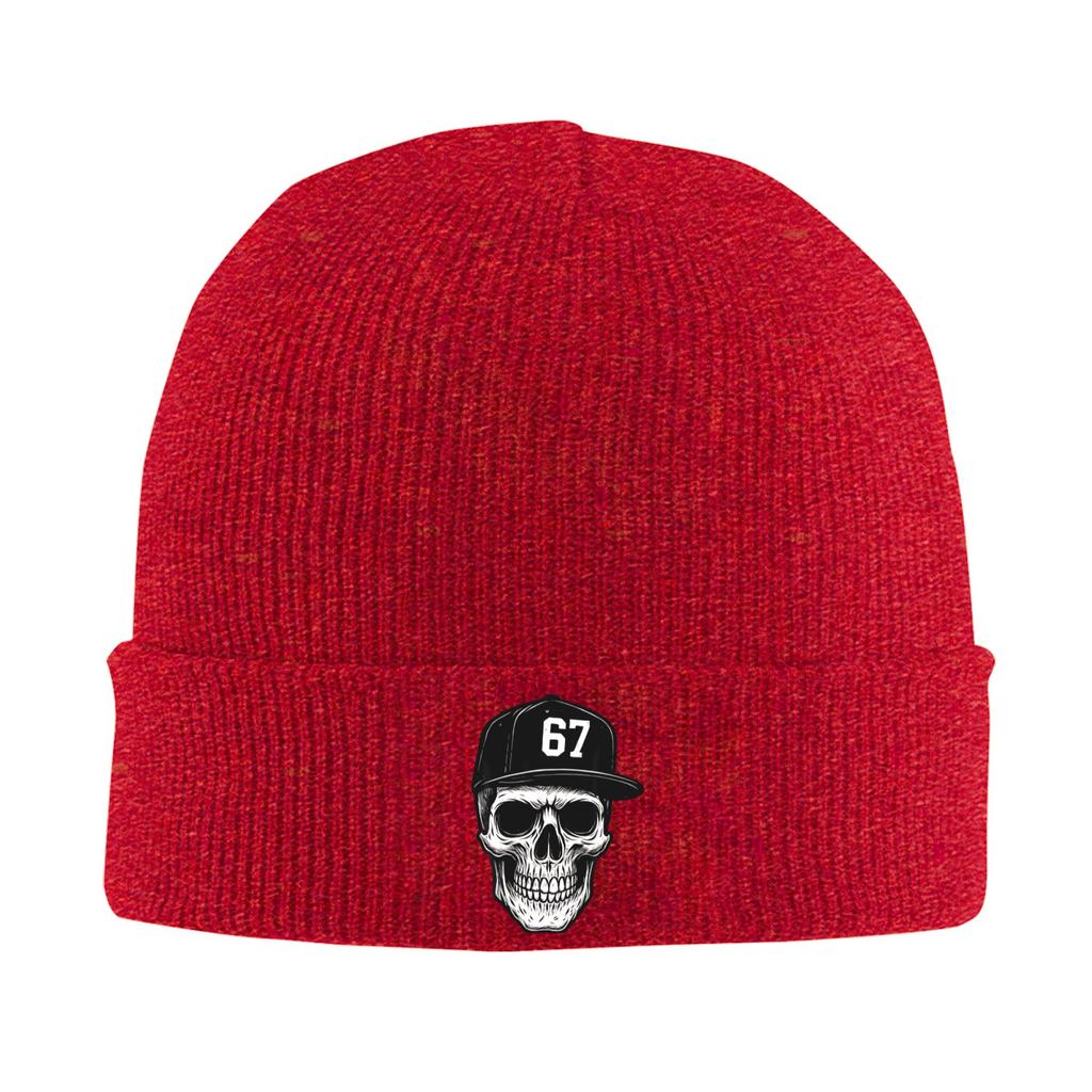 67 Skull Halloween Brainrot Meme Six Seven Skeleton Knit Hat Vintage Caps Male Hippie Beanie Hats Spring Elastic Bonnet Hats