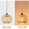 Vintage Plug in Pendant Light Wicker Rattan Hanging Lights with 15ft Hemp Rope Cord Mini Bamboo Lampshade Boho Wall Lighting Fixture Swag Lamp for