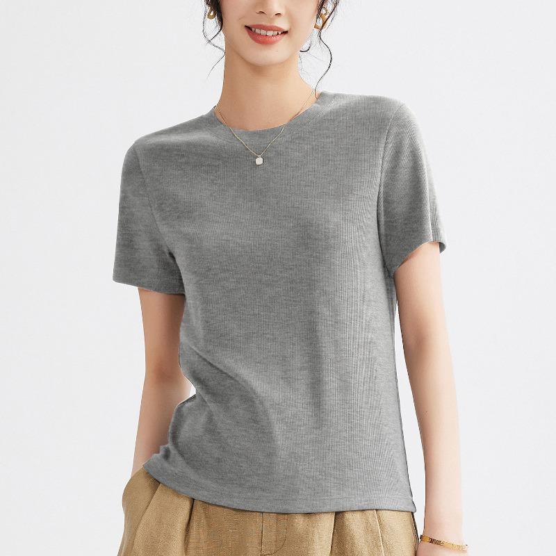 Women's Summer Round Neck Solid Color All New Stretch Top