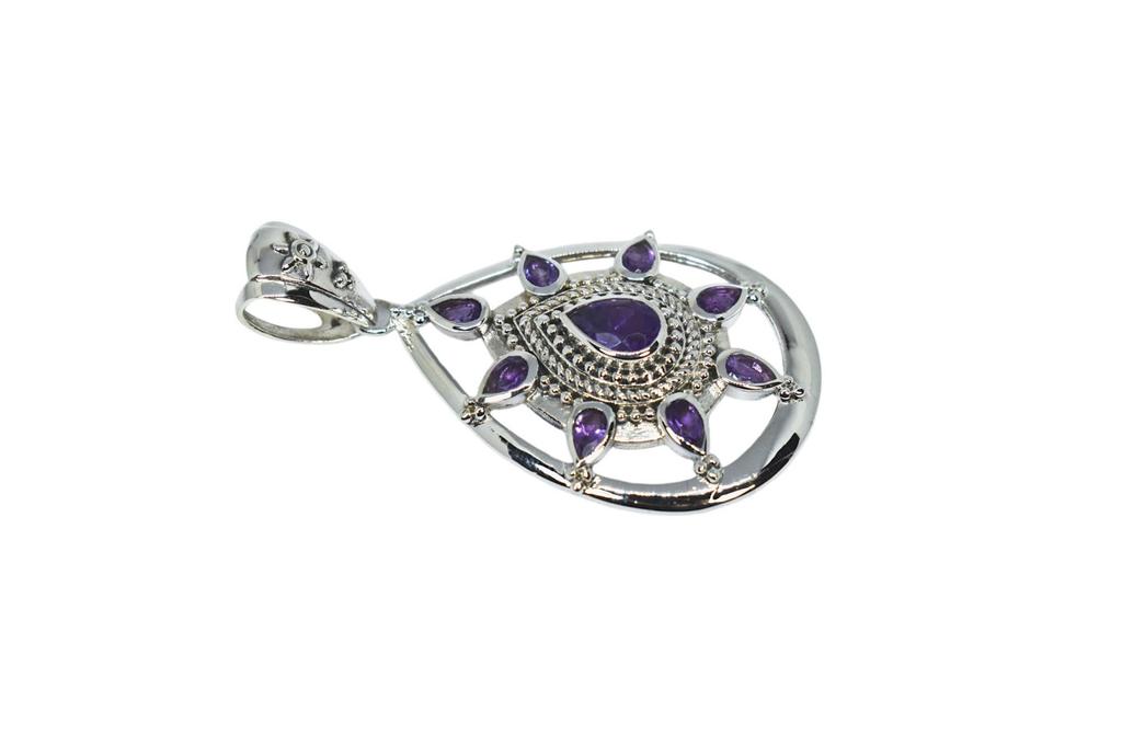 Vintage Style Amethyst Pendant: 925 Sterling Silver Necklace
