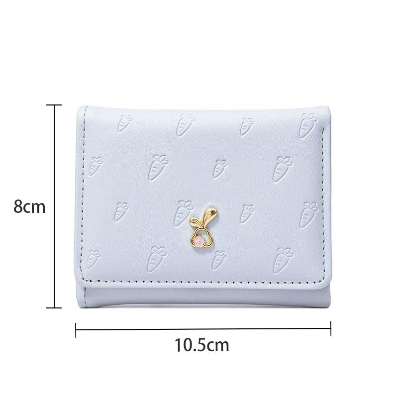 Portable Cartoon Rabbit Purses Carrot Printed Snap Button Lady Short Pu Wallet Waterproof Candy Color Triple Fold Card Bag