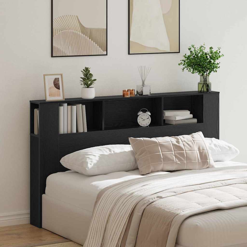 Headboard Cabinet Black Oak Effect 180 x 18.5 x 102.5 cm