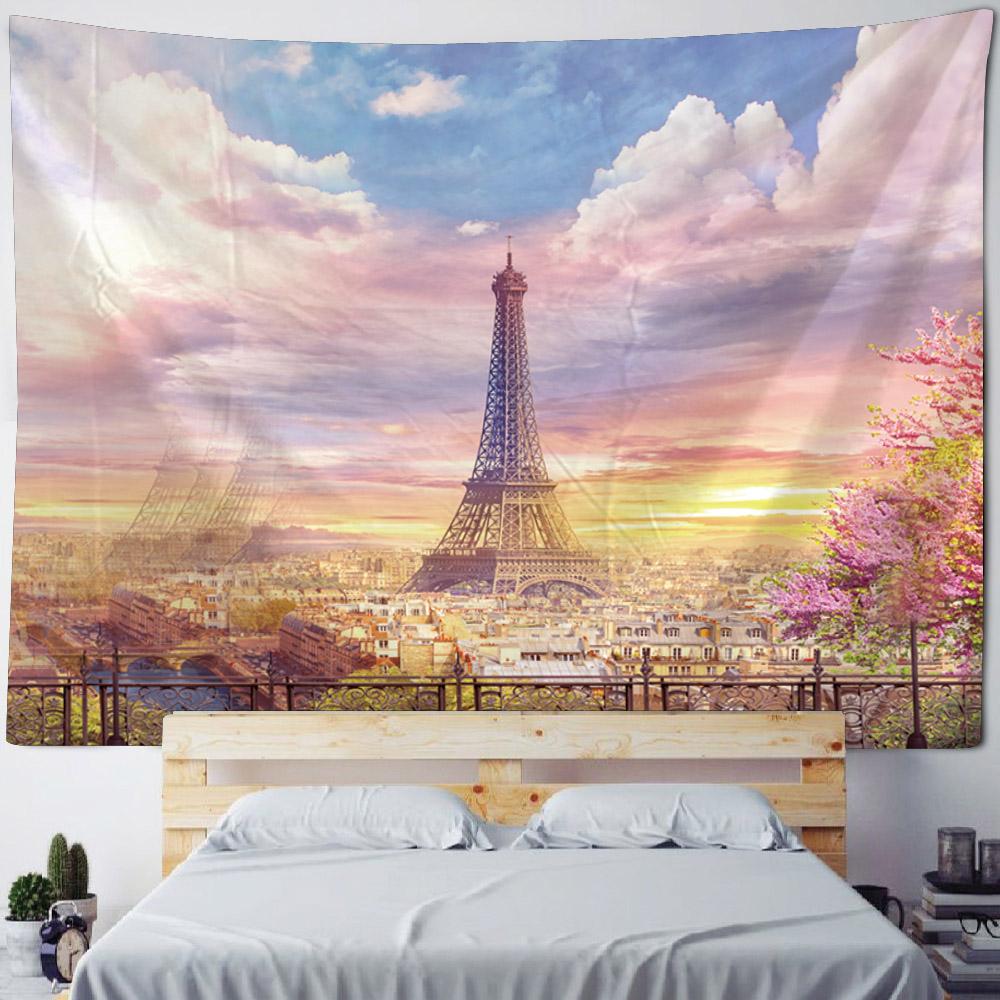 Eiffel Tower Landscape Tapestry Wall Hanging Vintage Style Background Cloth Home Decoration Living Room Dormitory Decoration