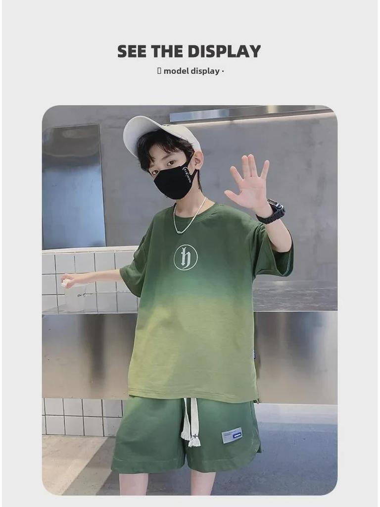 2023 Kids' Summer Sportswear: Boys' Korean Style Short-Sleeved Top & Wide-Leg Shorts Set
