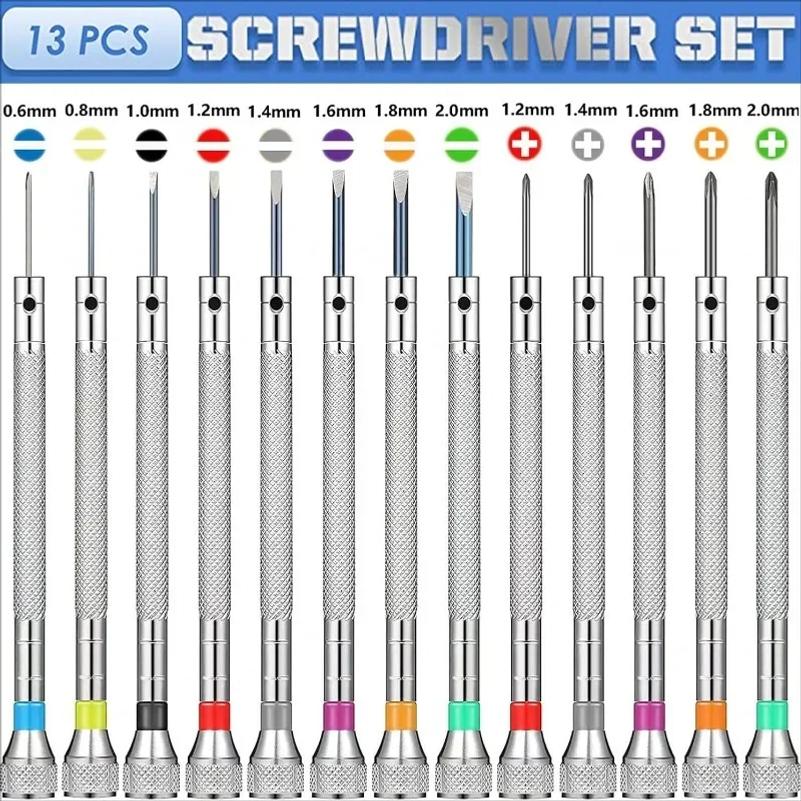 Set de 13 șurubelnițe de precizie 0,6-2,0 mm Oțel cu duritate ridicată Kit de reparare Micro Cruce pentru ceasuri ochelari bijuterii