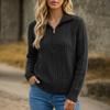 Women S Solid Color Twisted Knit Half Zip Collared Pullover Sweater