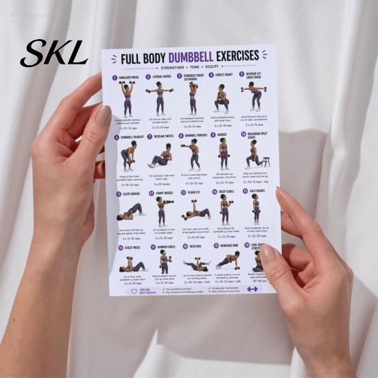 Core Leg Workout Poster 2 Pcs Dumbbell Chart Poster, Full Body Exercise Weight Lifting Instruction Wall Art, Strength Training Fitness Guide for Home