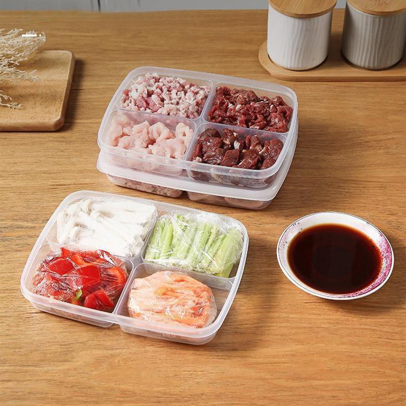 Refrigerator Frozen Meat Four-Compartment Storage Box Food-Grade Freezer Box