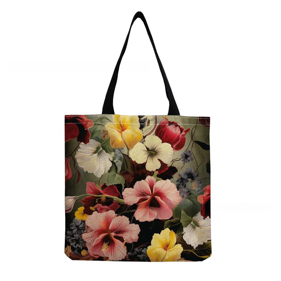 Damen Vintage Leinen-Tragetasche - Große Kapazität Blumenmuster Schulter-Handtasche für Freizeit & Lebensmitteleinkauf KTB