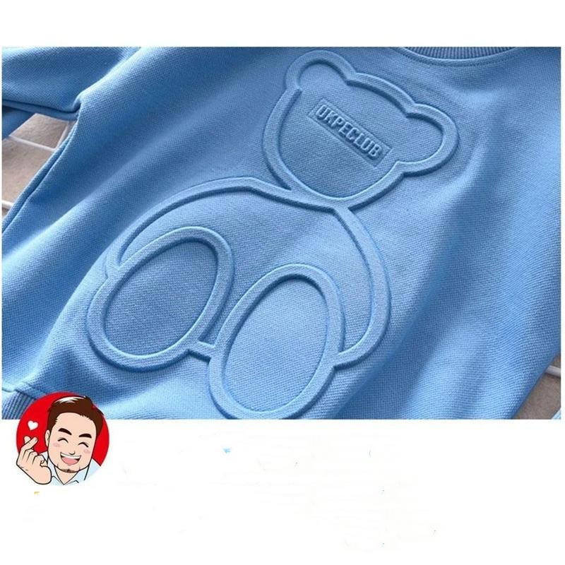 Kids Bear Embossed Sweatshirt Casual Crewneck Pullover