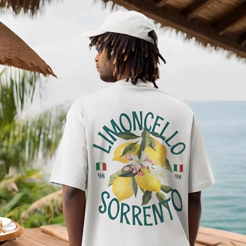 Limoncello Shirt Mens and Womens Fashionable Spring and Summer Short Sleeved Round Neck Loose Oversized Fashionable Top