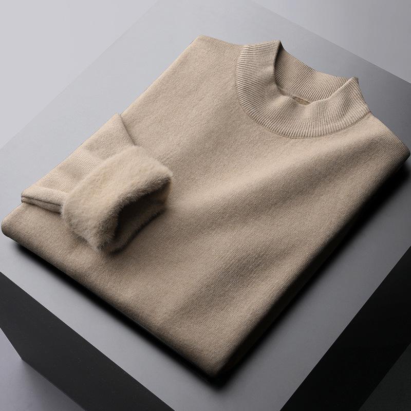 Men s Fleece Knit Sweater - Half-High Collar, Plus Velvet, 2025 Autumn/Winter Fashion Arrival 3XL