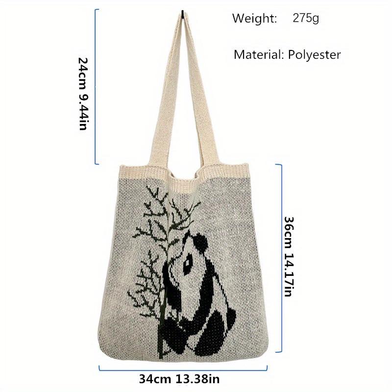 Bolsa Tote Nova com Padrão de Panda, Bolsa de Mão Versátil de Tricô, Bolsa de Praia Tecida, Bolsa de Ombro Vazada Tendência de Rua Para Mulheres