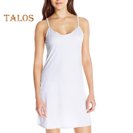 Dámská noční košile s výstřihem do V, bez rukávů, jednobarevná, špagetový pásek Slim fit střih do A Domácí oblečení Šaty na ramínka Šaty na spaní