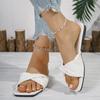 Fashion 2025 Summer New Fashion Open Toe Solid Color Simple Leather Surface Versatile R Large Slippers Square Heel Shoes Women