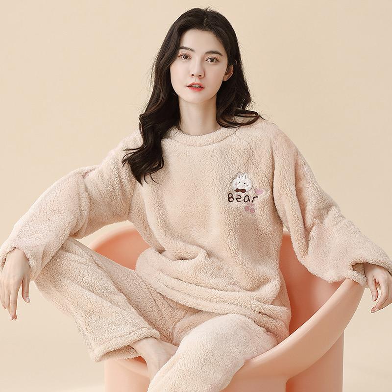 2025 Autumn Winter Cartoon Pajamas Sets for Women Warm Thicken Pajama Long Sleepwear Girl pyjamas Coral Fleece Homewear Clothes