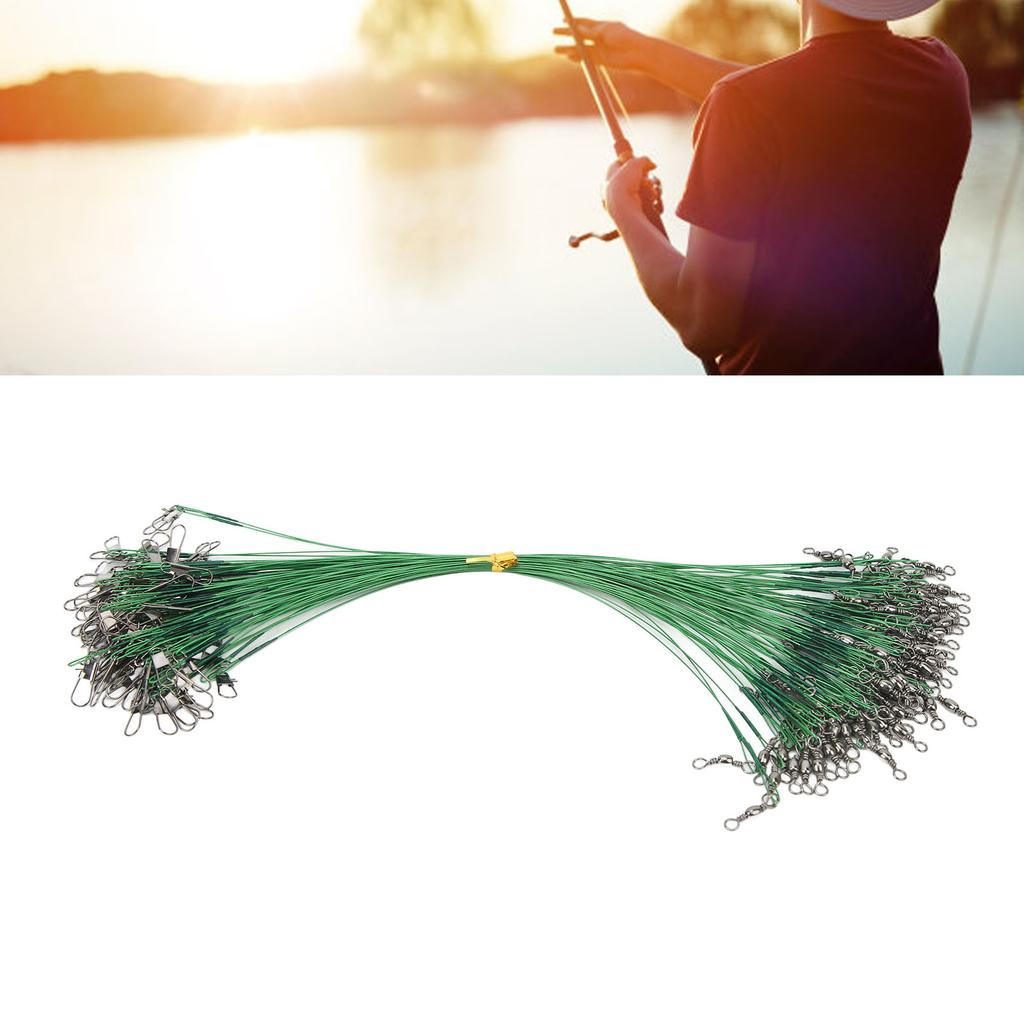 100PCS Fishing Leader Swivels Snap Anti Corroison Hard Steel Wire Leader for Saltwater 25cm / 9.8in