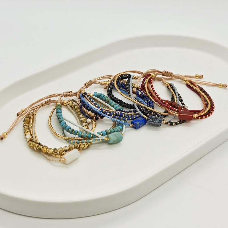 Natural Turquoise Beaded Layered Bracelet With Gold Accent Beads Adjustable For Daily Wear Vacation Gifts For Women