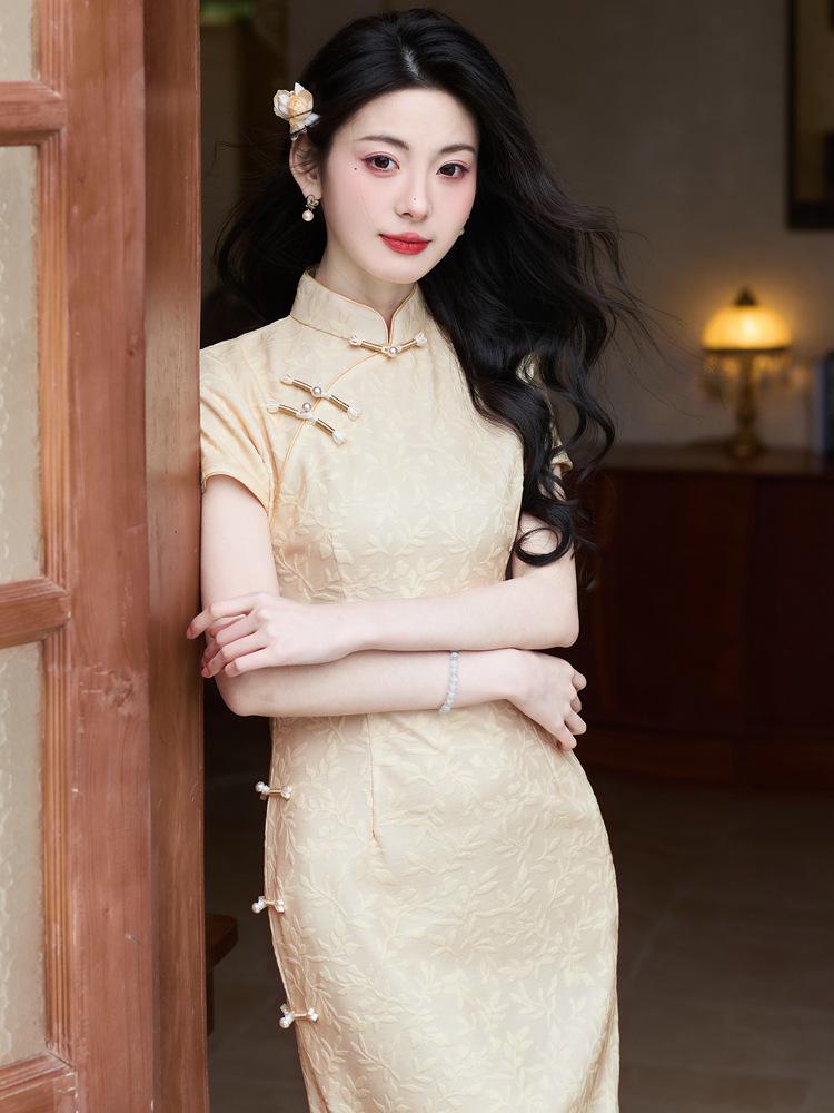 Bei Zhi Yun Yellow Retro Short-Sleeved Qipao - 2025 Spring/Summer Collection