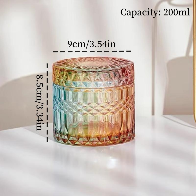 Multicolor Crystal Glass Storage Jar,Candy Glass Jar with Lid Aromatherapy Candlestick Container Home Dressing Table Decoration