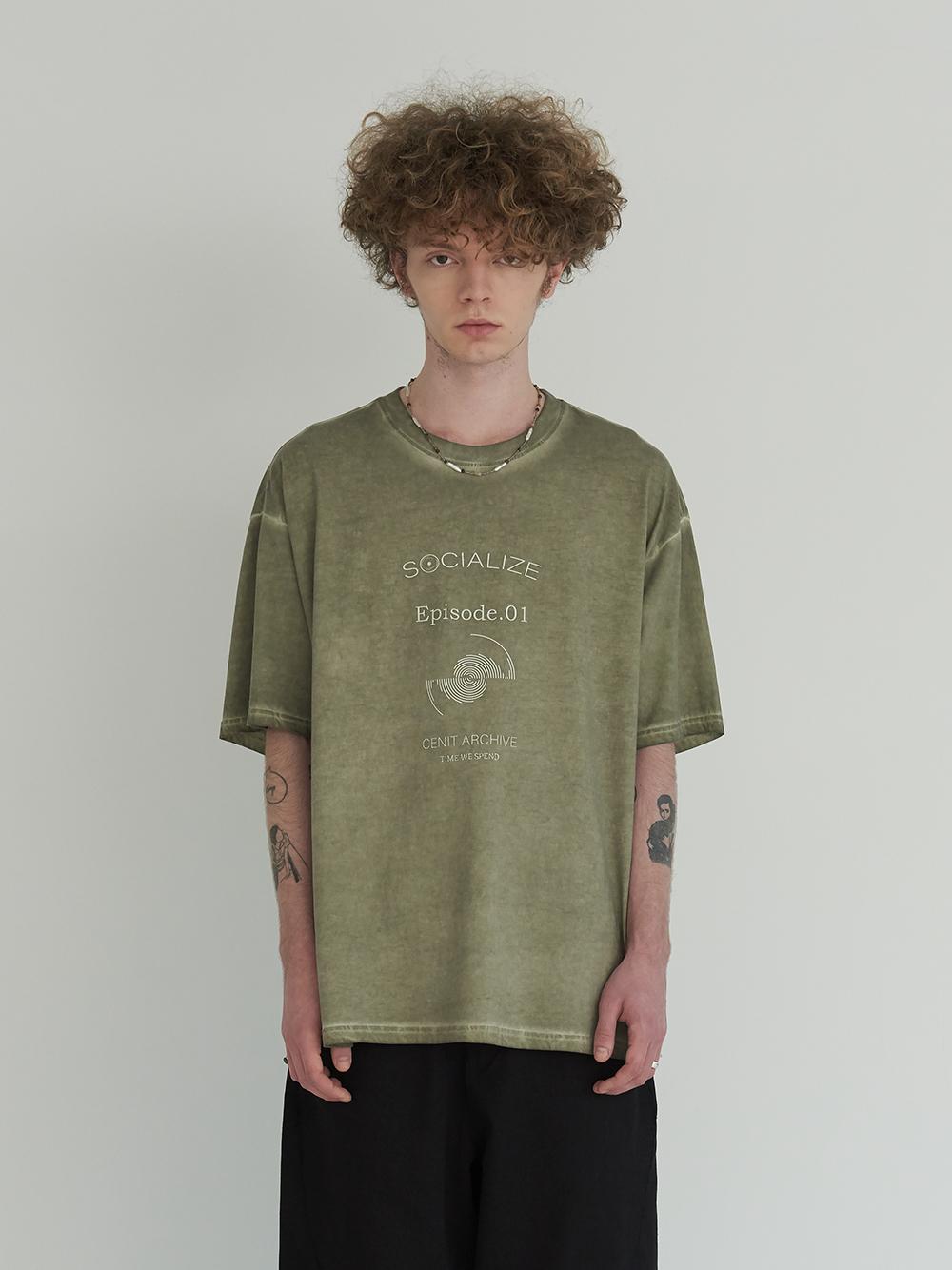 Senit Spinning Record Dyed T-Shirt Smoke Olive L