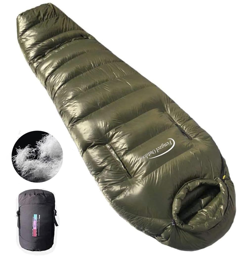 

Fengzel Outdoor Мумия Спальный мешок с ногами и руками вниз для дома и чрезвычайных ситуаций Защита от экстремально холодной погоды 1400г Зимний пуховый мешок, 21080(50)