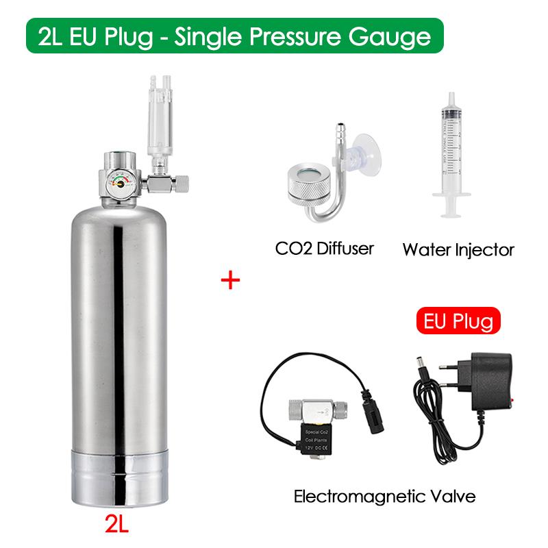 2L Aquarium DIY CO2 Generator System Kit Stainless Steel CO2 Cylinder Generator System Carbon Dioxide Reactor Kit for Plant Fish