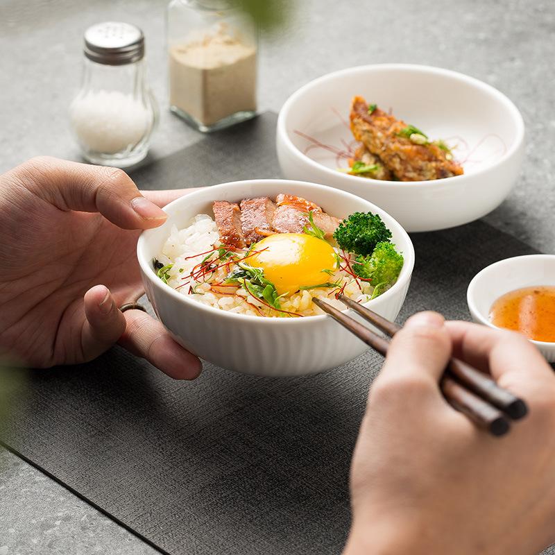 Ceramic Rice Bowl, Hotel Restaurant White Rice Bowl, Soup Bowl, Household 4.5-Inch Breakfast Porridge Bowl, Noodle Bowl