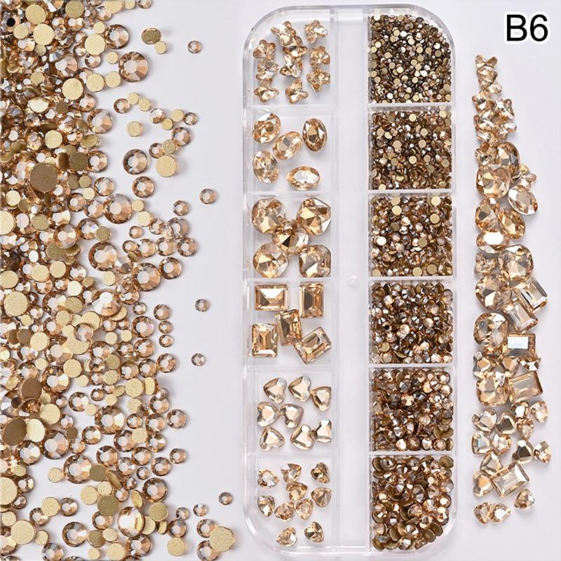 Nail Art 12 Grids Colorful Flatback Gems Diy Manicure Decor 3D Nail Diamond For Makeup, Nails, And Crafts