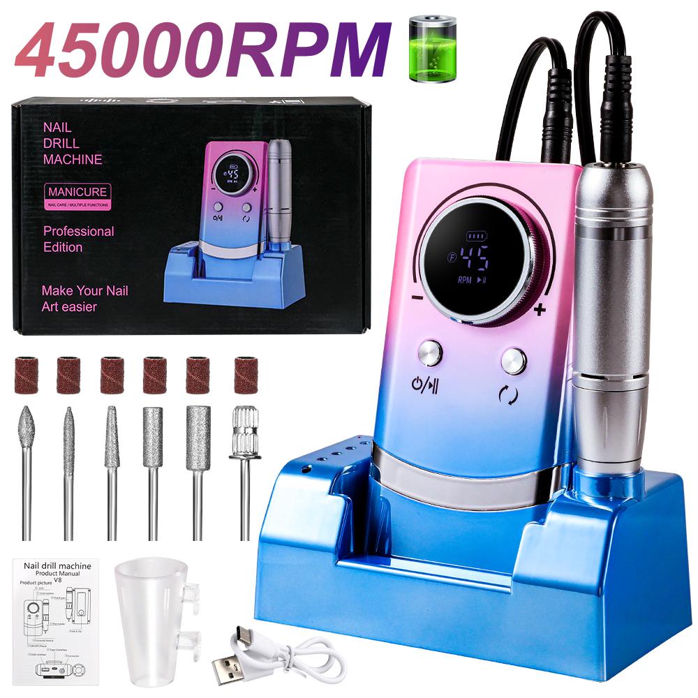 45000RPM Professional Nail File Rechargeable Electric Nail Drill Machine Low Noise Nail Sander File For Manicure Salon Tool