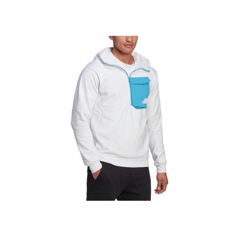 adidas Logo Half-Zip Hooded Long Sleeve Sweatshirt With Chest Pocket Men Sweatshirt White HL3859