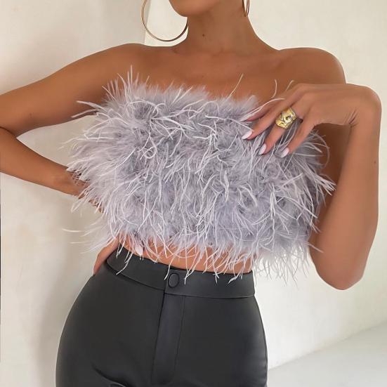 Party Crop Top Sexy Fluffy Skin-touch Sleeveless Off Shoulder Lady Camisole Night Party Clothes