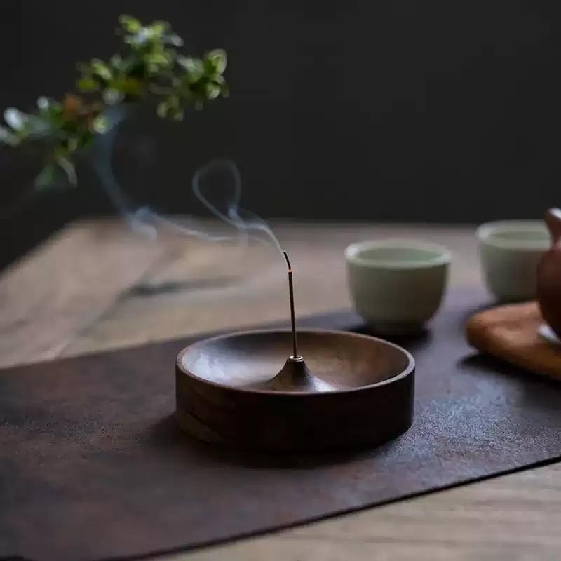 Black Walnut Solid Wood Incense Stick Holder Home Handmade Tea Ceremony Round Incense Burner Base Agarwood Tray Household