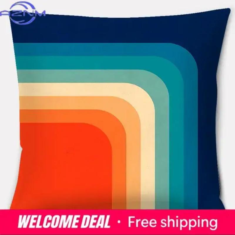 Retro Rainbow Geometric Color Series Pillow Cover Gift Home Office Decoration Bedroom Sofa Car Cushion