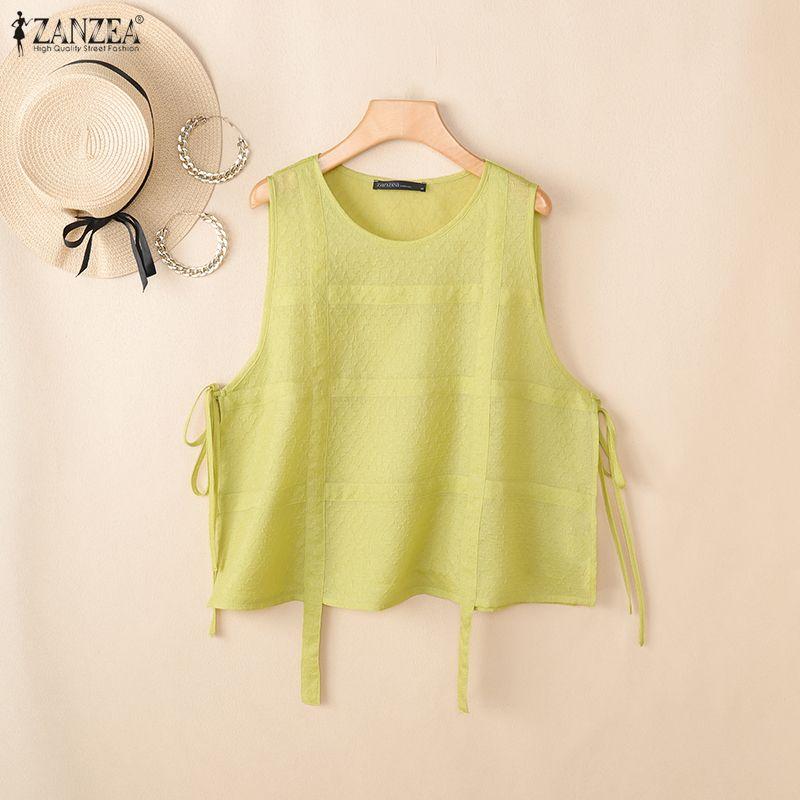 ZANZEA Top Gilet Casual da Donna con Laccetti Laterali, Girocollo, Senza Maniche