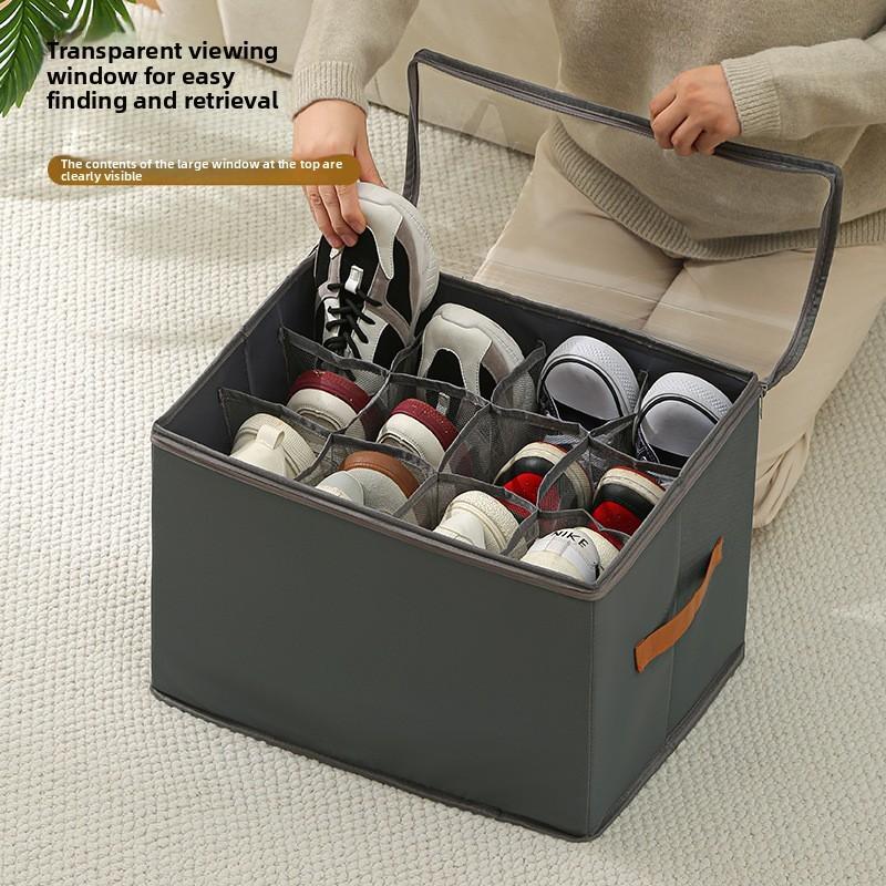 Oxford Cloth Shoe Storage Box With Lid And Dividers For Bedroom Closet Organization