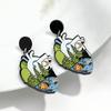 Gothic Skull Ticker Acrylic Print Earrings for Women Horror Cartoon skeleton Heart Bottle Pendant Earring Halloween Jewelry Gift