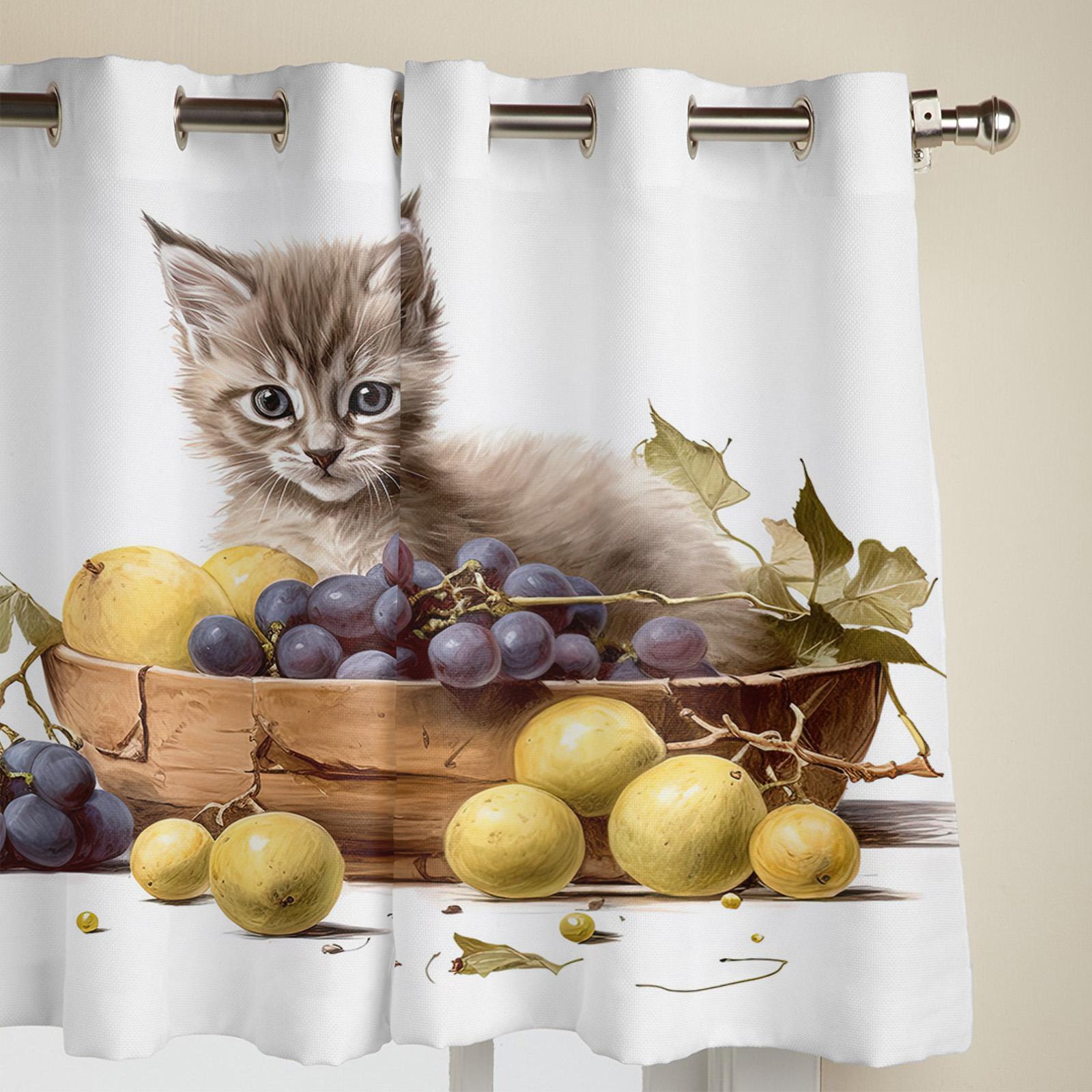 Шторы с изображением котенка и фруктов — фото 4
