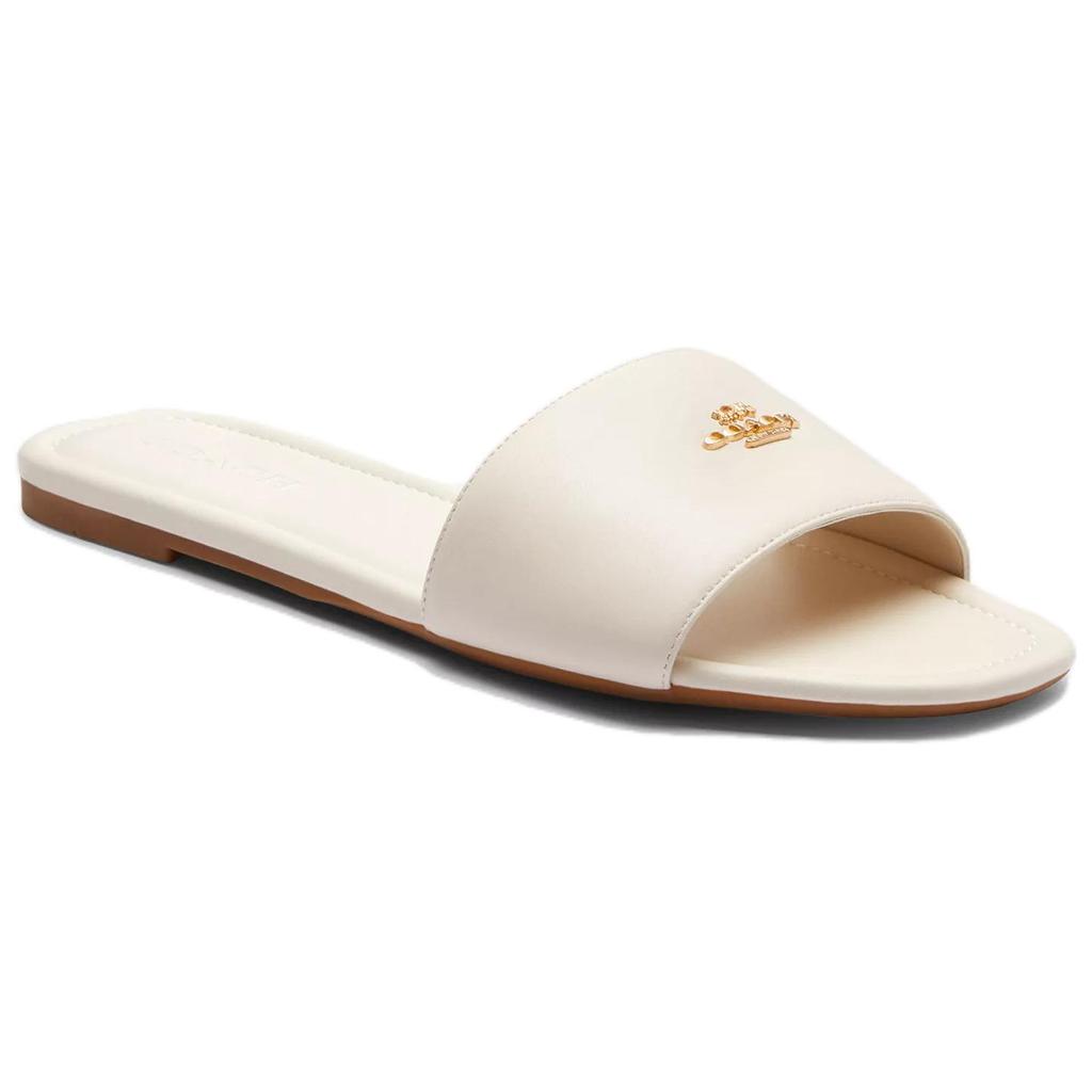 Coach Signature Leather Flat Open-Toe Slide Sandals Women Sandals White CAQ67-CHK