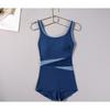 Einteiliger Boxer Sport Badeanzug Damen Schlank Schlankmachend Weiß Kontrastfarbe Offener Rücken Große Größe