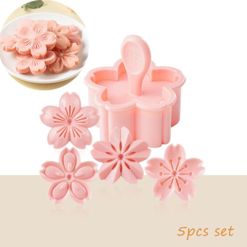 New 5pcs/set Sakura Cookies Mold Stamp Biscuit Mold Fondant Cranberry Cookies Flower Shape Press Flower Baking Plastic Cookie Cutter